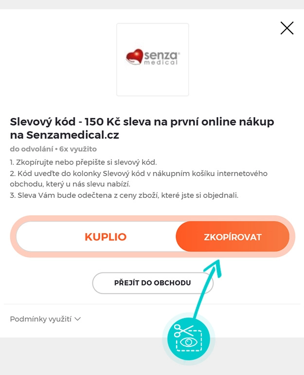 Návod jak zkopírovat slevový kód Senza medical