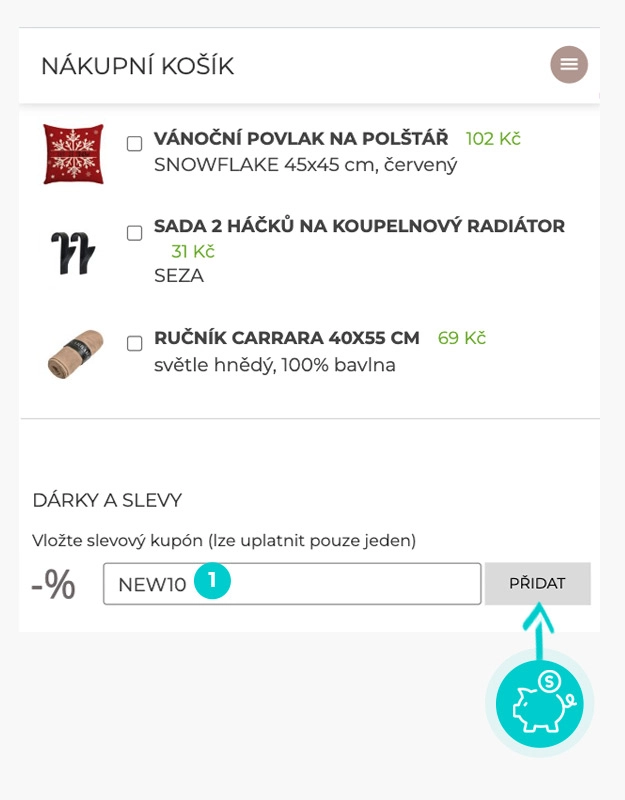 Návod jak uplatnit slevový kód v košíku e-shopu Scandishop