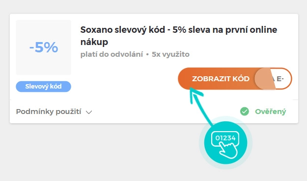 Ukázka slevového kódu Soxano