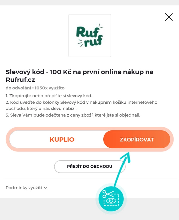 Návod jak zkopírovat slevový kód Rufruf