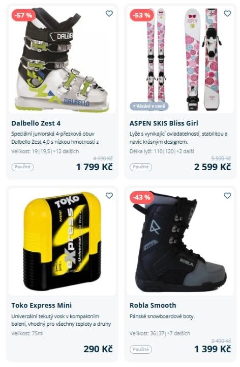 juniorská obuv, lyže, tekutý vosk a snowboardové boty