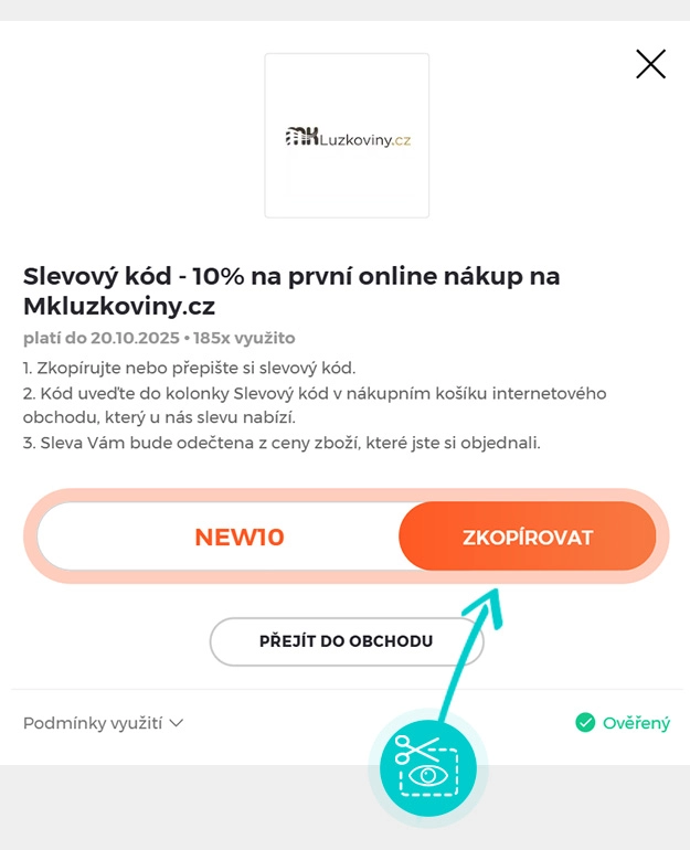Návod jak zkopírovat slevový kód MK Lůžkoviny
