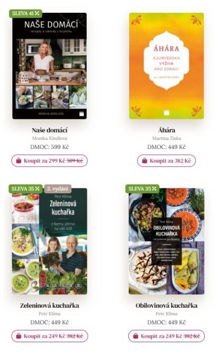 knihy Naše domácí, Áhára, Zeleninová a Obilovinová kuchařka