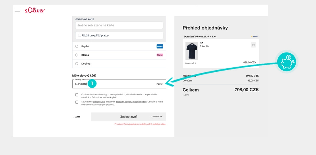 Návod jak uplatnit slevový kód v košíku e-shopu s Oliver