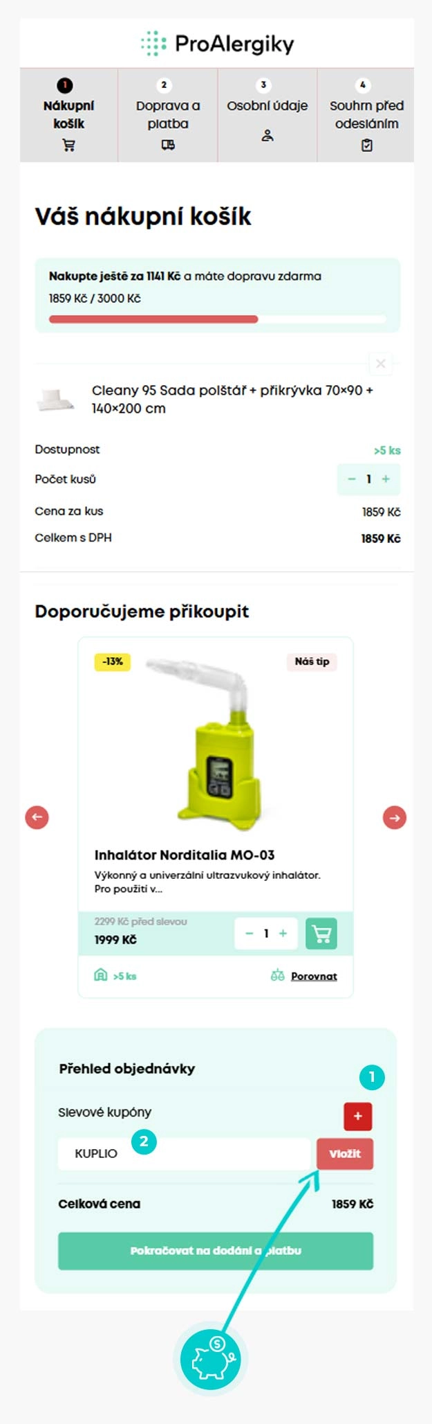 Návod jak uplatnit slevový kód v košíku e-shopu ProAlergiky