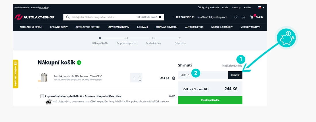 Návod jak uplatnit slevový kód v košíku e-shopu Autolaky-eshop