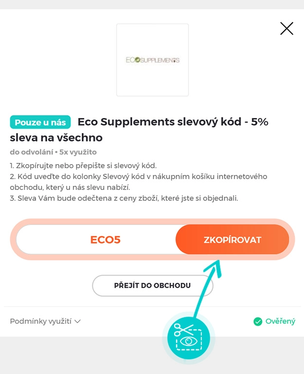 Návod jak zkopírovat slevový kód Eco Supplements