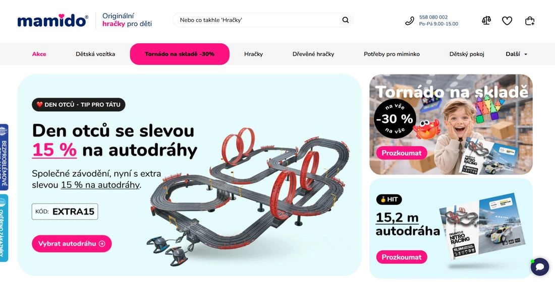 Homepage e-shopu Mamido s autodráhou