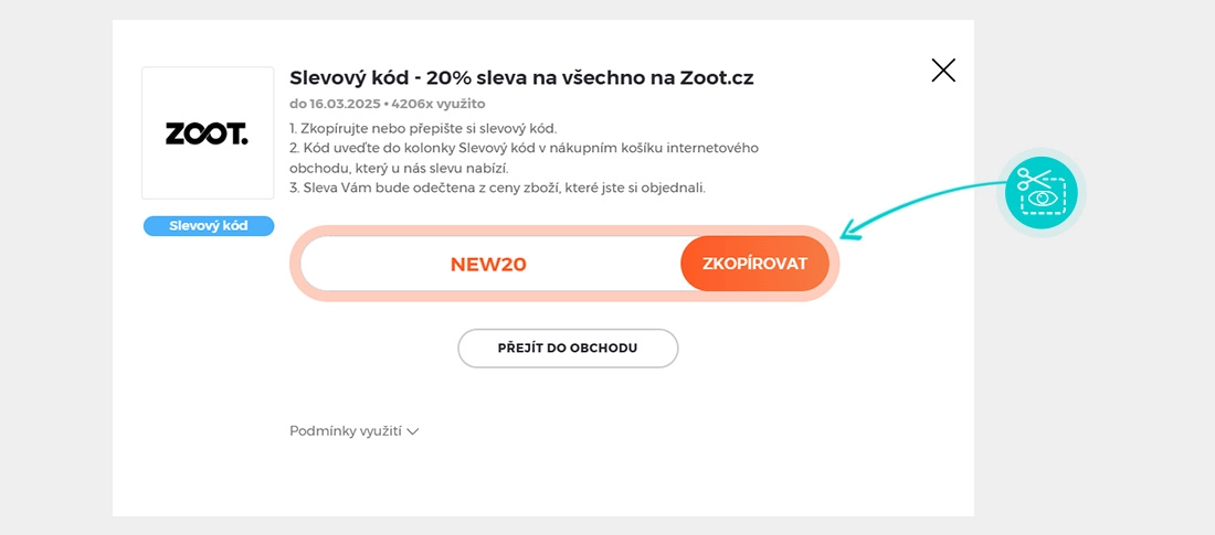 Návod jak zkopírovat slevový kód ZOOT