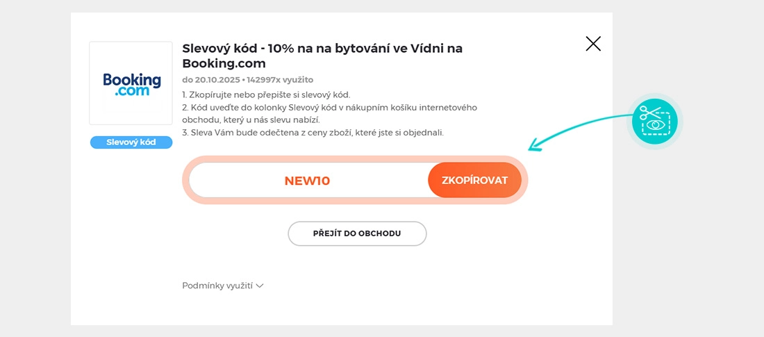 Návod jak zkopírovat slevový kód Booking