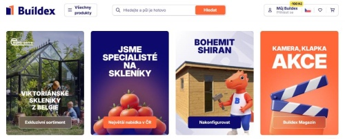 Buildex - prosklený skleník a dřevěný zahradní domek