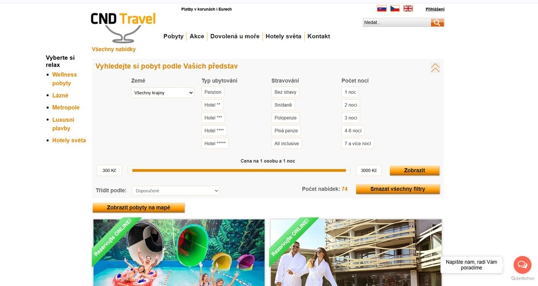 Homepage stránky CND Travel