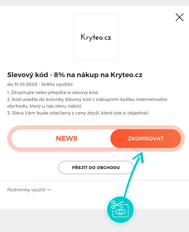 Návod jak zkopírovat slevový kód Kryteo