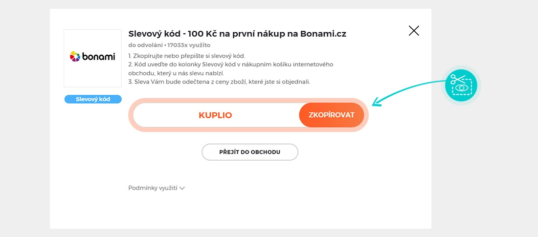 Návod jak zkopírovat slevový kód bonami