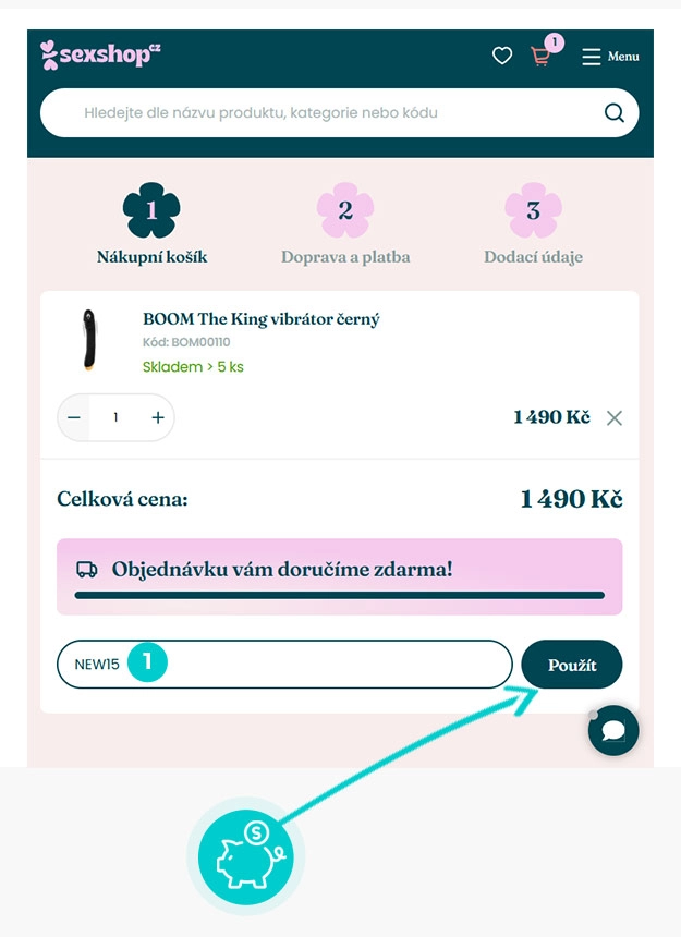 Návod jak uplatnit slevový kód v košíku e-shopu Sexshop.cz