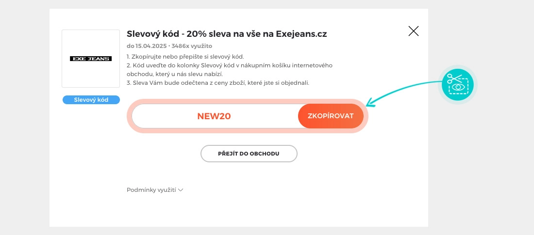 Návod jak zkopírovat slevový kód EXE JEANS