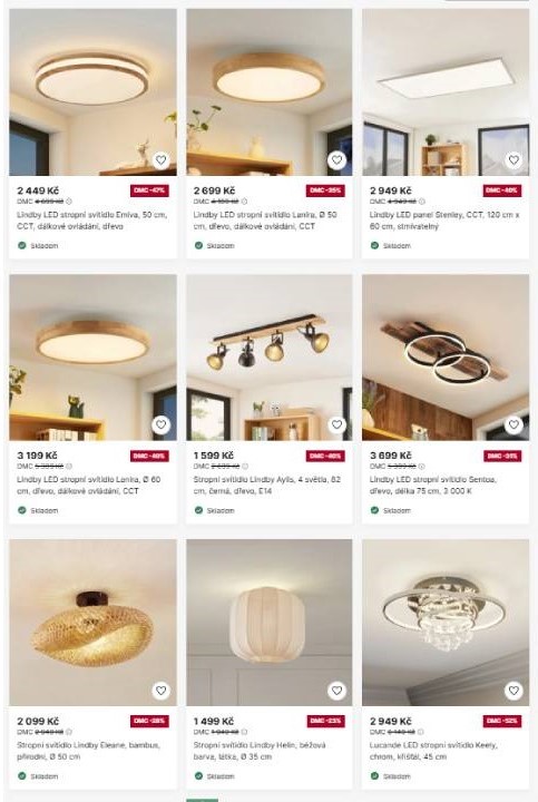 různé druhy stropních svítidel