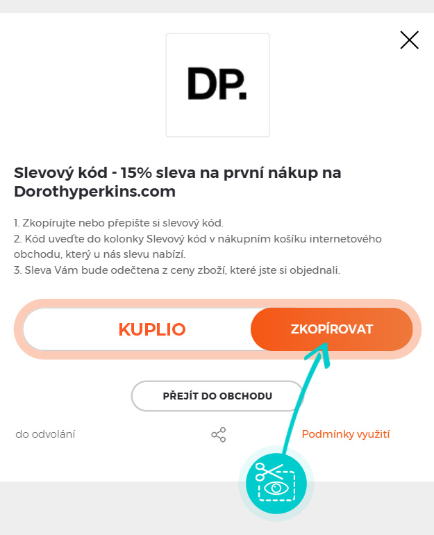 Návod jak zkopírovat slevový kód Dorothy Perkins