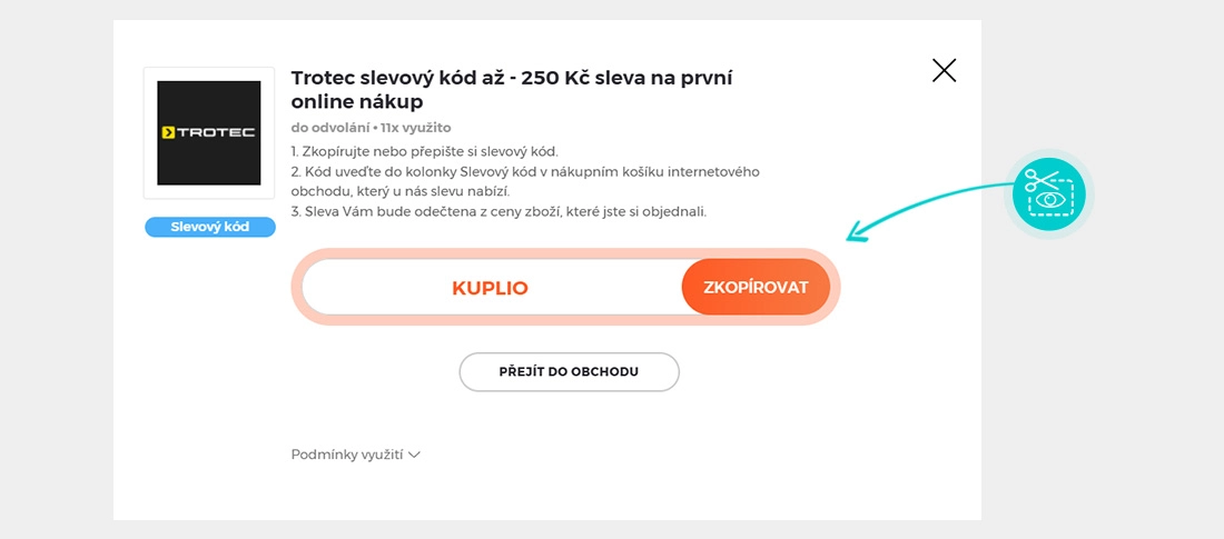 Návod jak zkopírovat slevový kód TROTEC