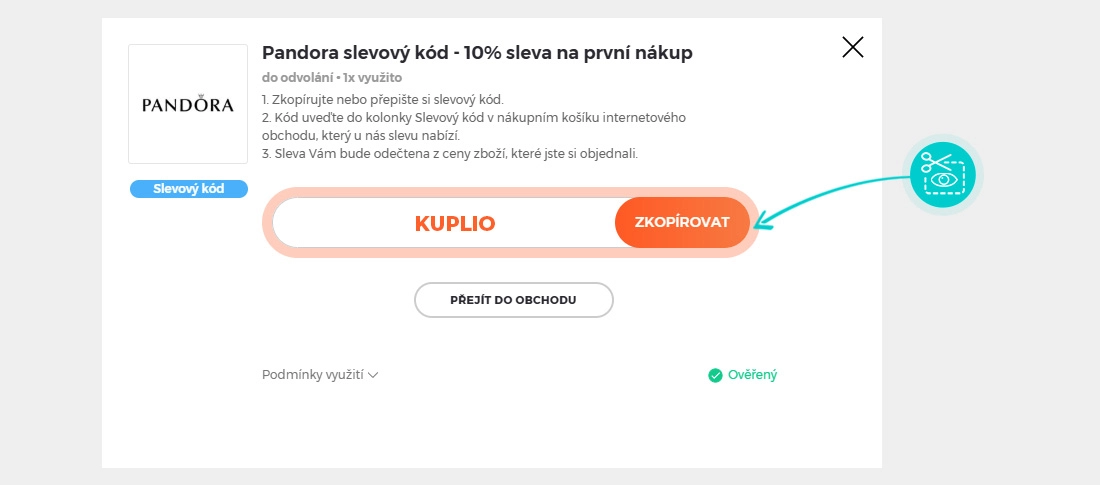 Návod jak zkopírovat slevový kód Pandora