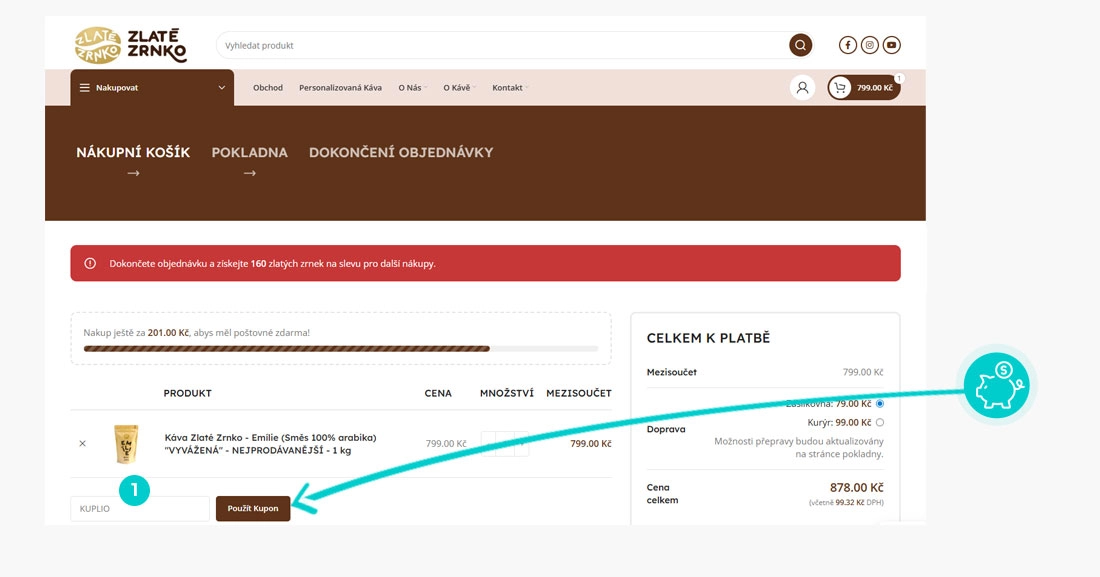 Návod jak uplatnit slevový kód v košíku e-shopu Zlaté zrnko