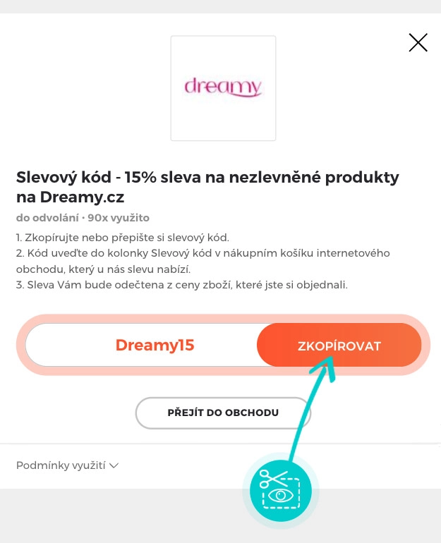 Návod jak zkopírovat slevový kód Dreamy