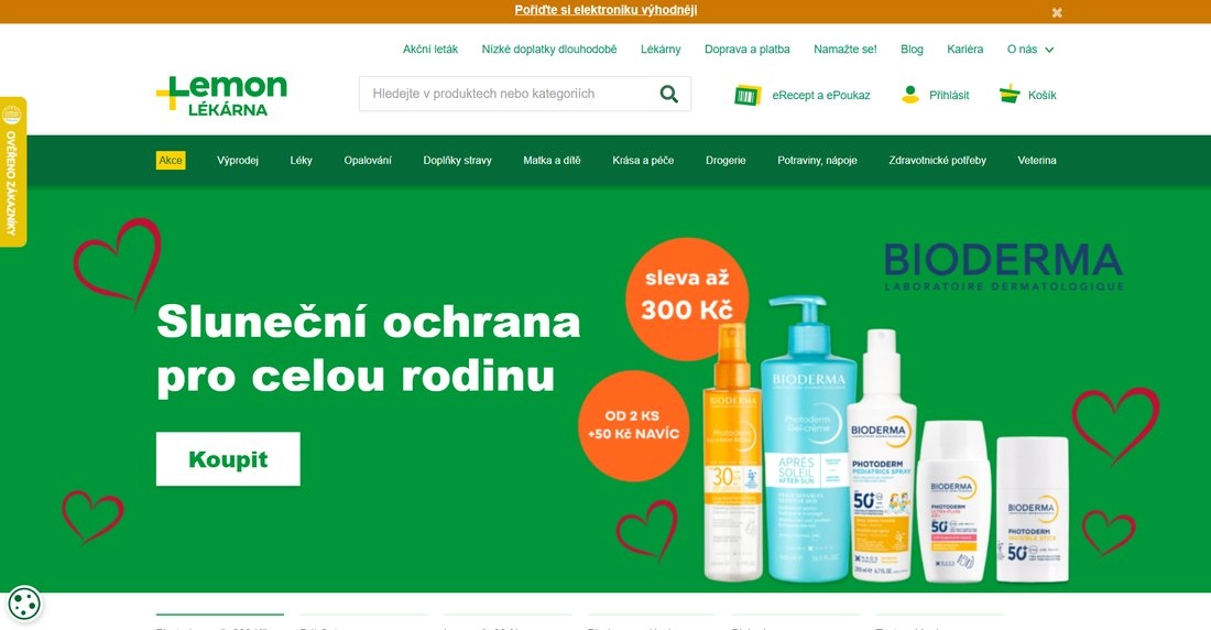 Homepage stránky Lemon Lékárna