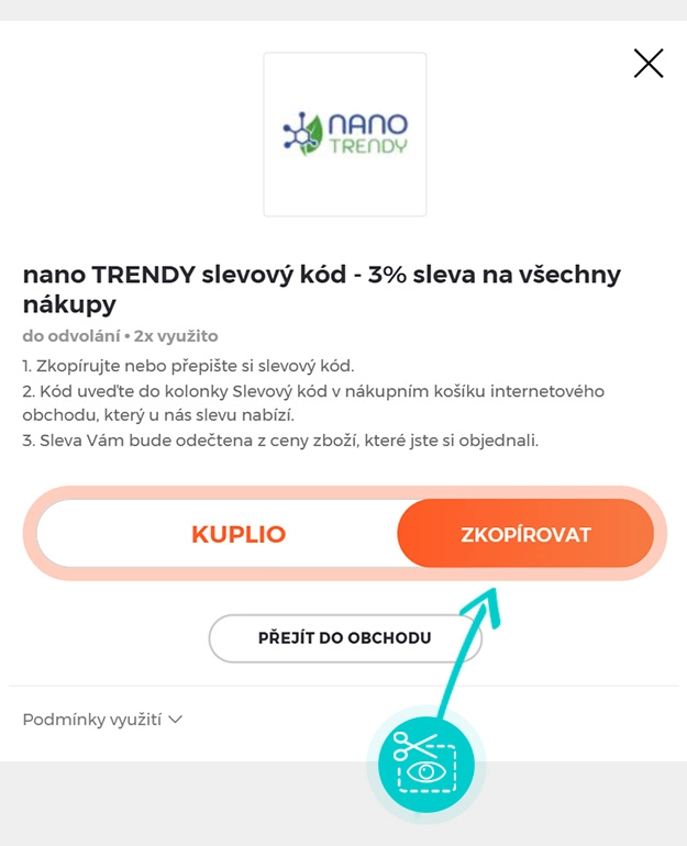 Návod jak zkopírovat slevový kód Nano Trendy