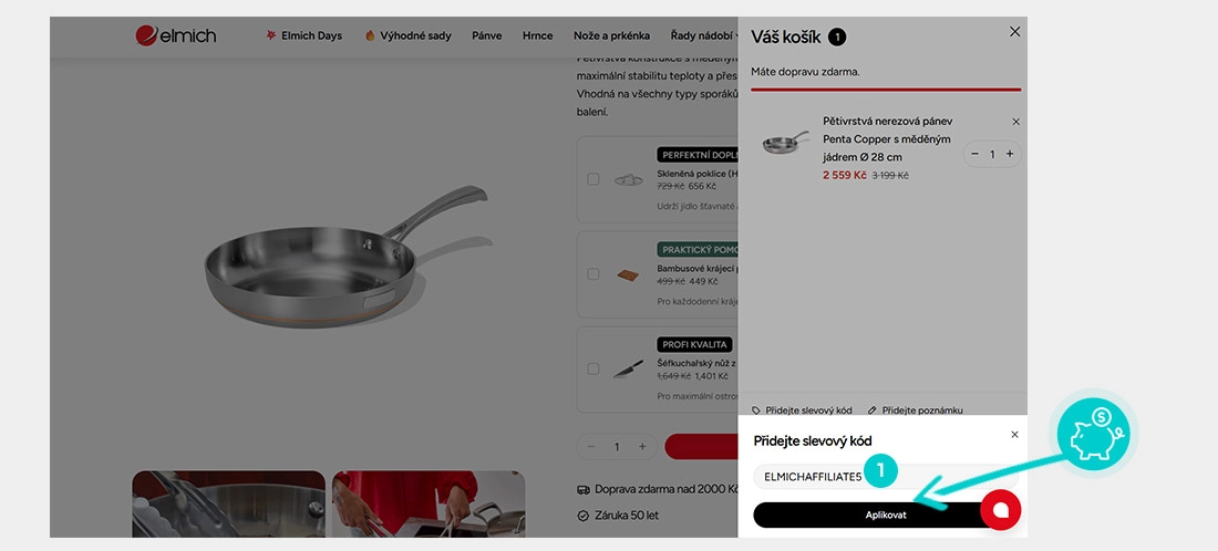 Návod jak uplatnit slevový kód v košíku e-shopu Elmich