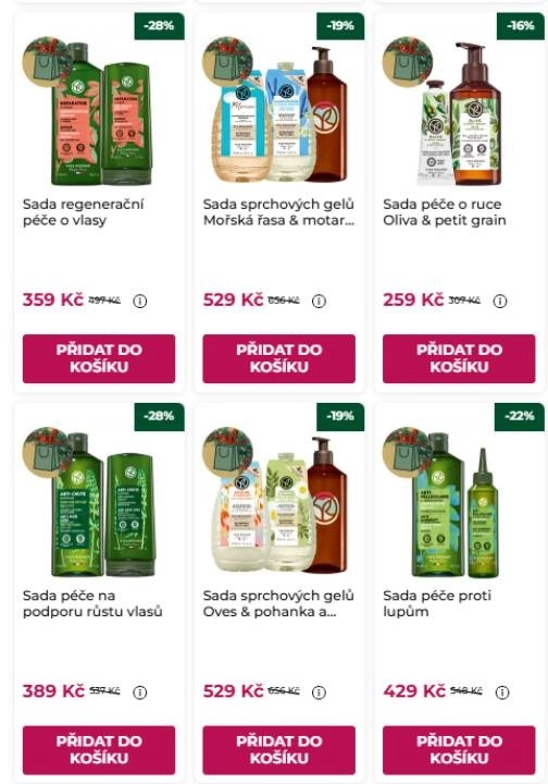 sada regenerační péče o vlasy, sada sprchových gelů, sada péče o ruce, sada péče na podporu růstu vlasů a sada péče proti lupům