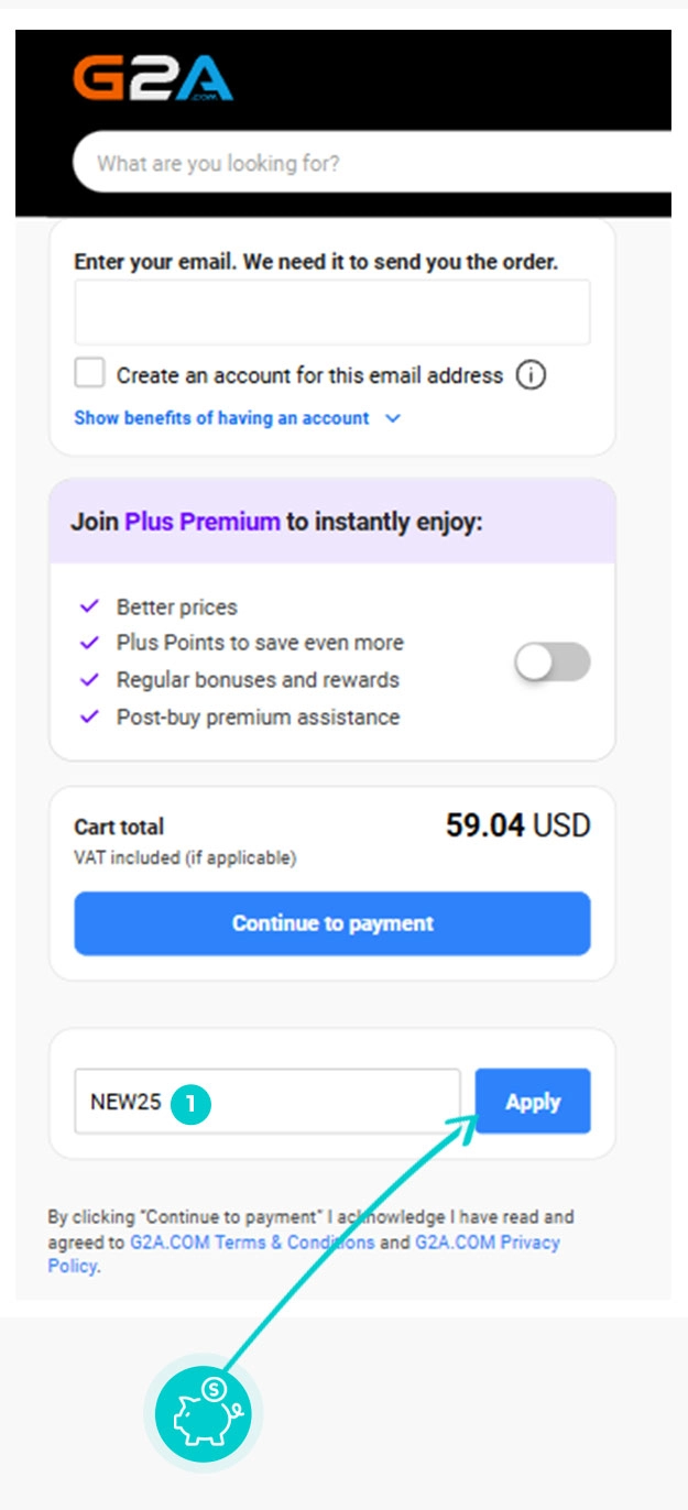 Návod jak uplatnit slevový kód v košíku e-shopu G2A