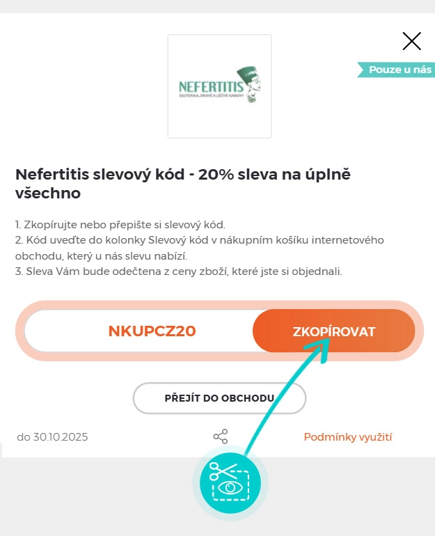 Návod jak zkopírovat slevový kód Nefertitis