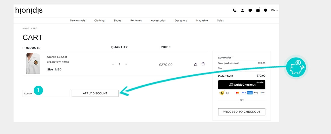 Návod jak uplatnit slevový kód v košíku e-shopu Hionidis