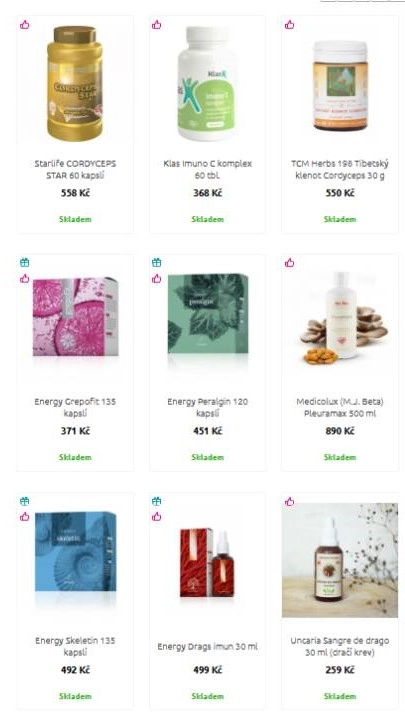 různé doplňky stravy v různých baleních