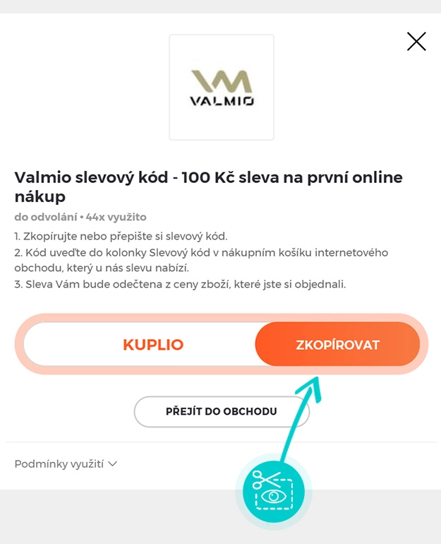 Návod jak zkopírovat slevový kód Valmio