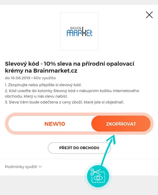 Návod jak zkopírovat slevový kód Brain market