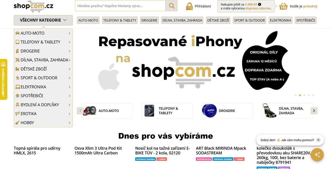 Homepage e-shopu Shopcom