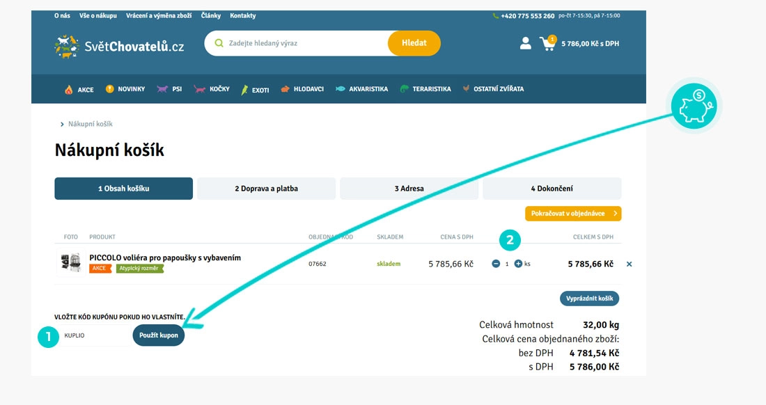 Návod jak uplatnit slevový kód v košíku e-shopu Světchovatelů.cz