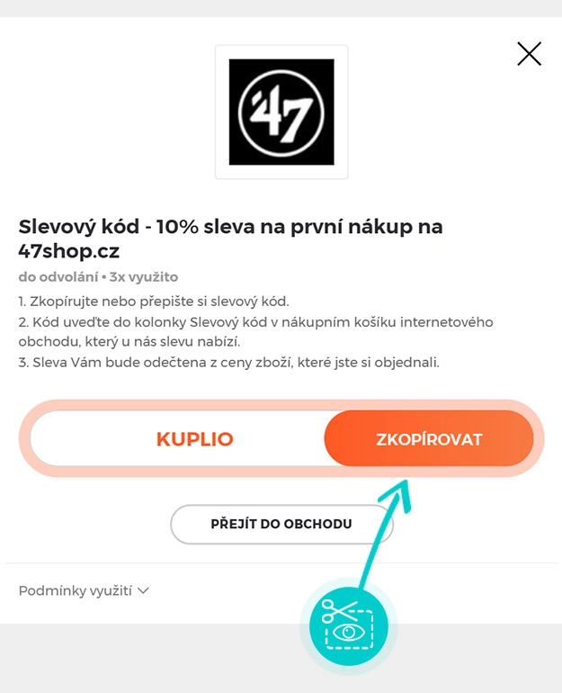 Návod jak zkopírovat slevový kód 47