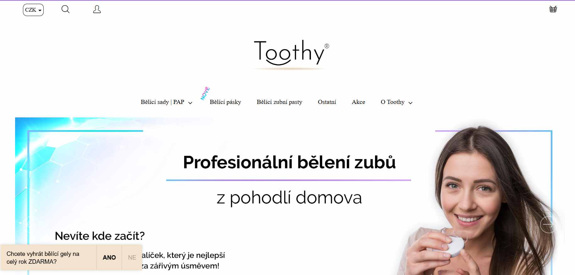 webové stránky e-shopu s bannerem bělících produktů