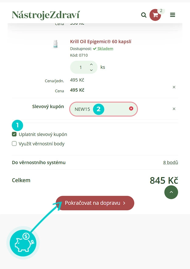 Návod jak uplatnit slevový kód v košíku e-shopu Nástroje Zdraví