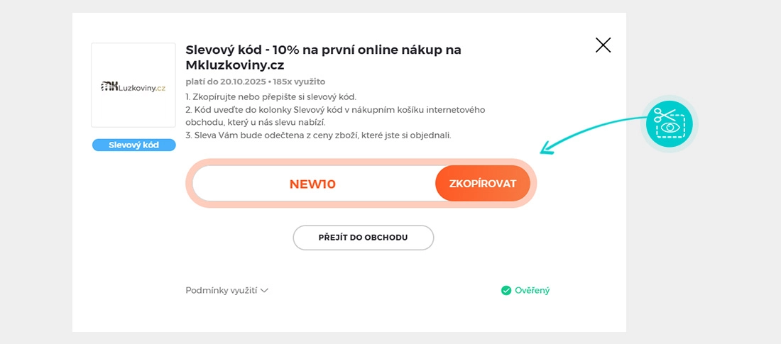 Návod jak zkopírovat slevový kód MK Lůžkoviny