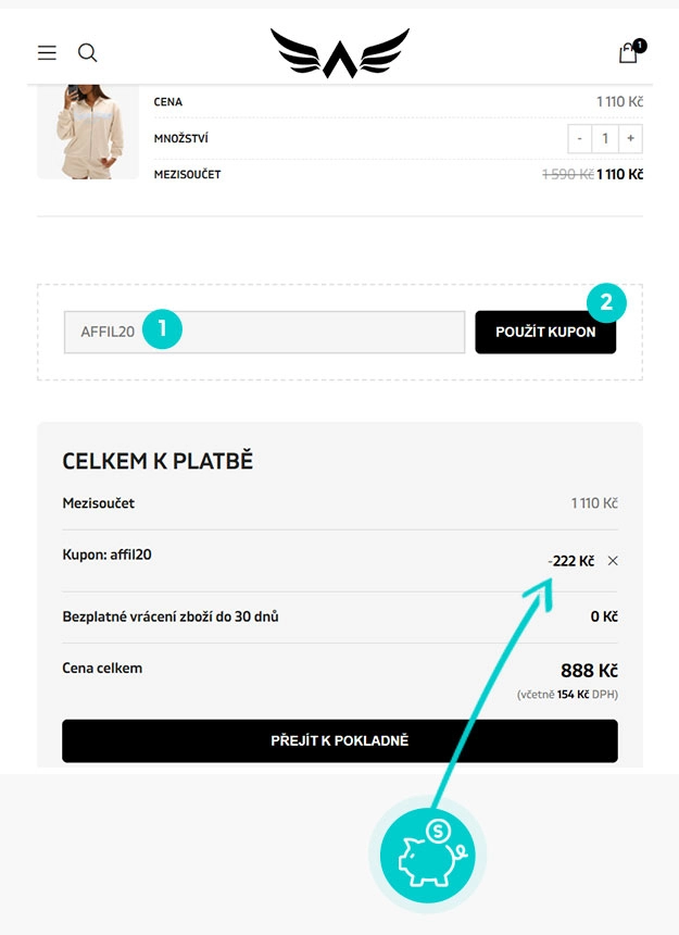Návod jak uplatnit slevový kód v košíku e-shopu Exalted
