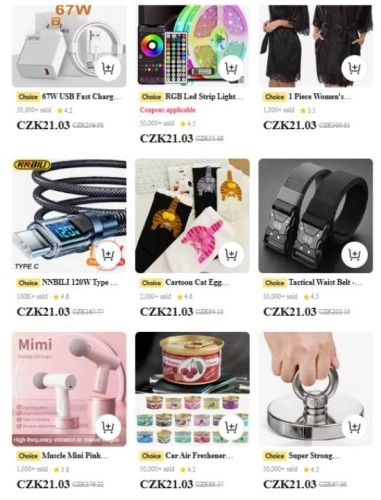 elektronika, dámské oblečení, sportovní náčiní a doplňky