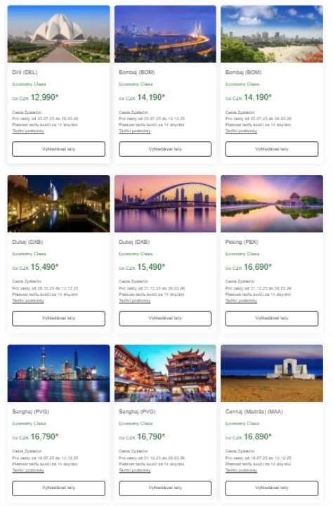 Emirates - nabídka letenek do různých zemí