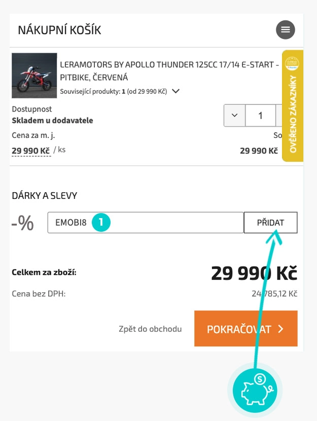 Návod jak uplatnit slevový kód v košíku e-shopu Českázahrada
