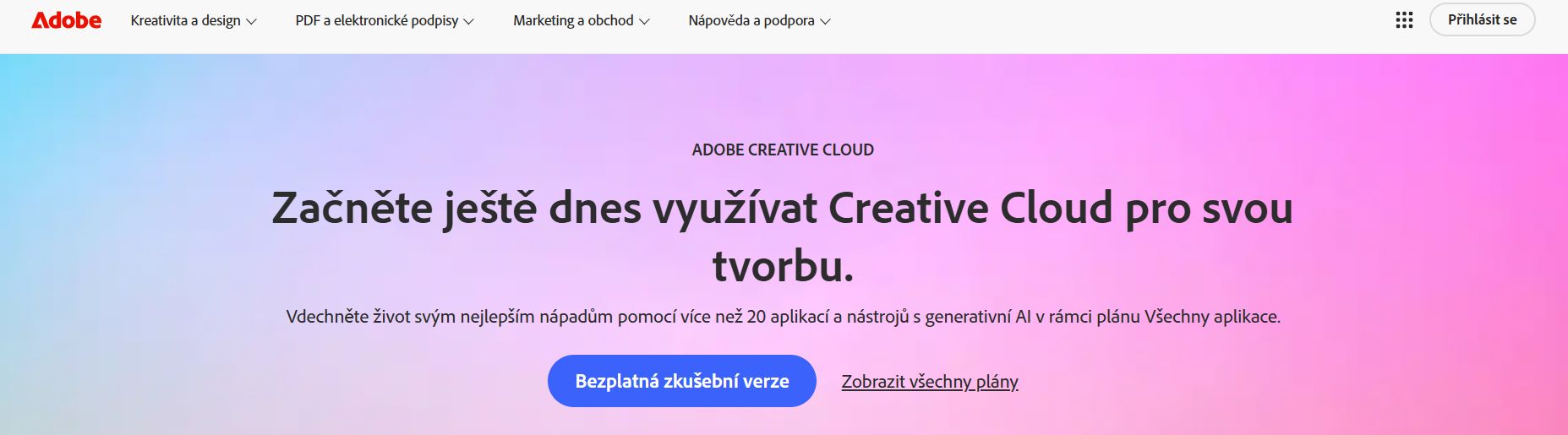 Adobe webove stranky s nabidkou