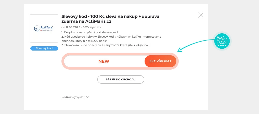 Návod jak zkopírovat slevový kód ActiMaris