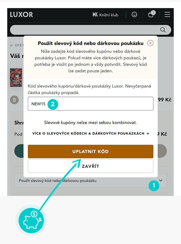 Návod jak uplatnit slevový kód v košíku e-shopu Luxor