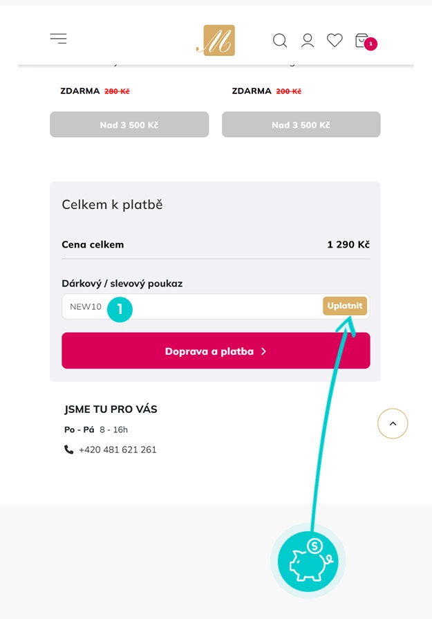 Návod jak uplatnit slevový kód v košíku e-shopu Matějovský